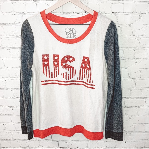 Revolve Chaser USA Pullover Sweatshirt Red-White-Blue Size Medium NWT - Picture 4 of 5